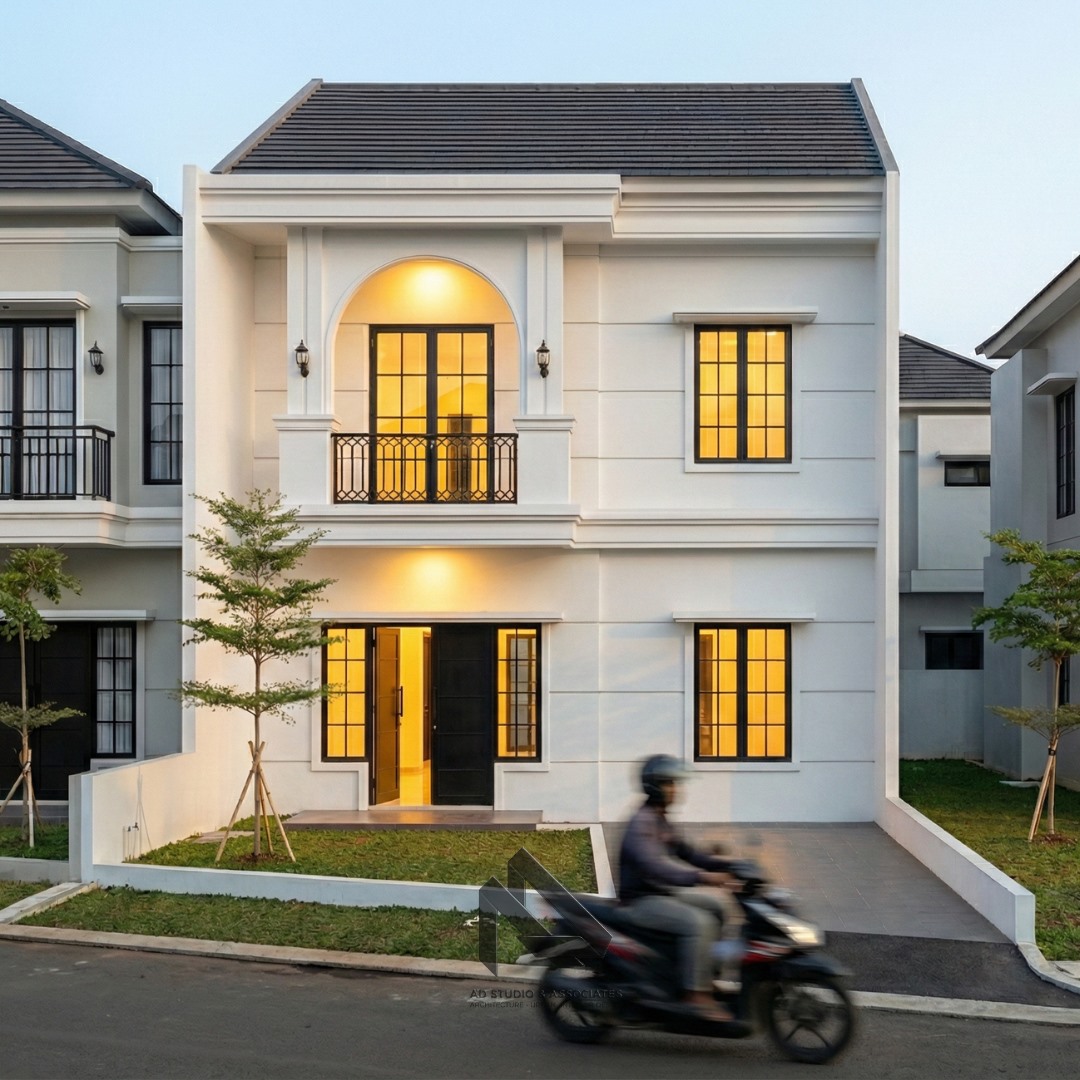 desain rumah modern klasik 2 lantai di lahan 6x10