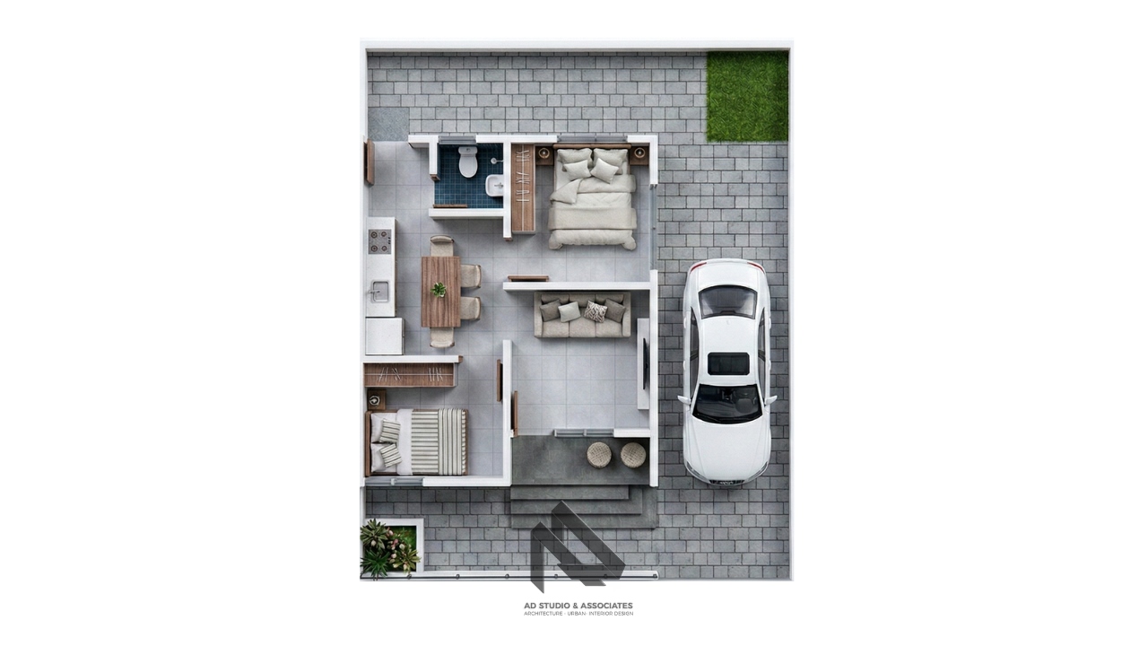 Desain Rumah Modern Tropis 1 Lantai 9 x 11