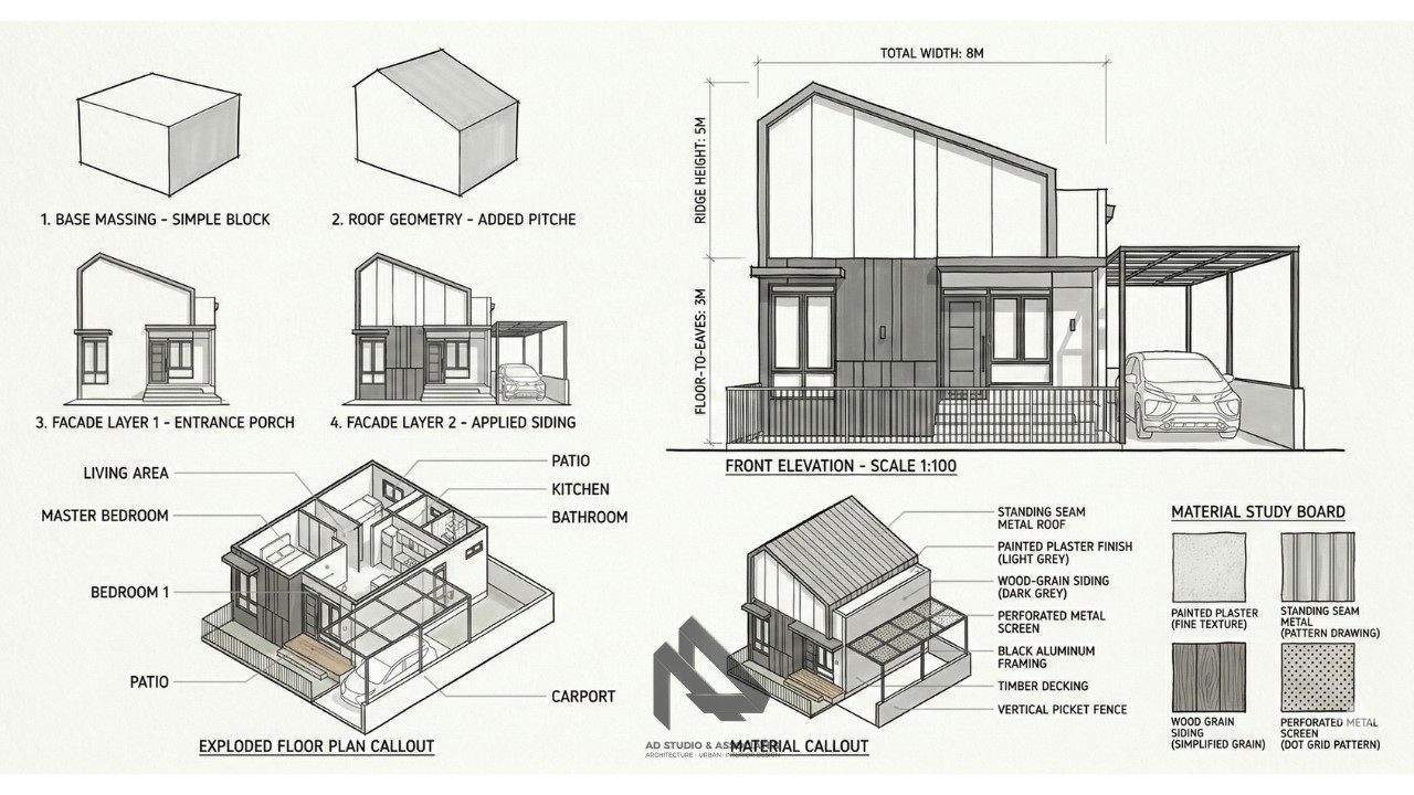 Desain Rumah Modern Tropis 1 Lantai 9 x 11