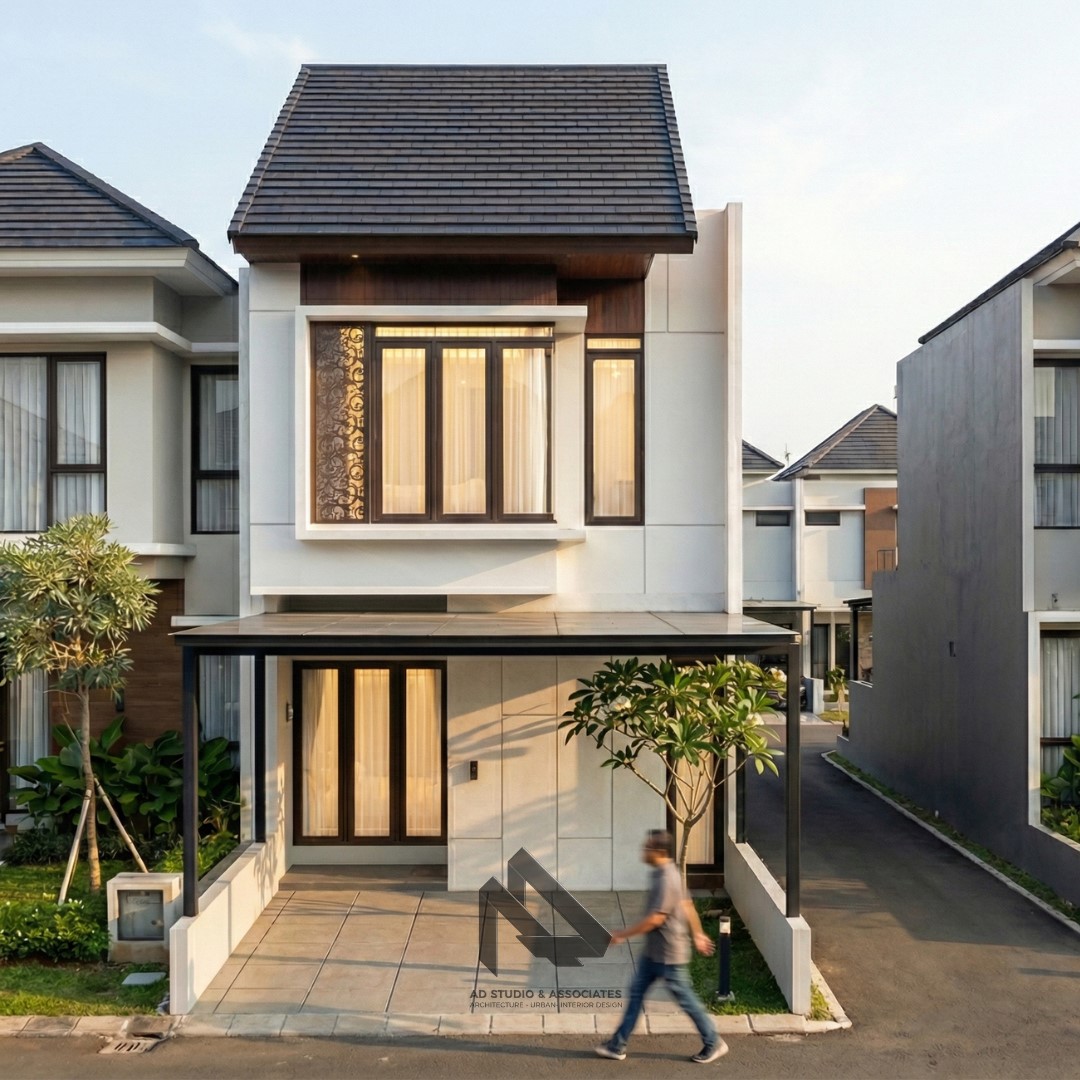 INSPIRASI RUMAH MODERN 2 LANTAI DI LAHAN 5 X 12 METER DENGAN ATAP PELANA